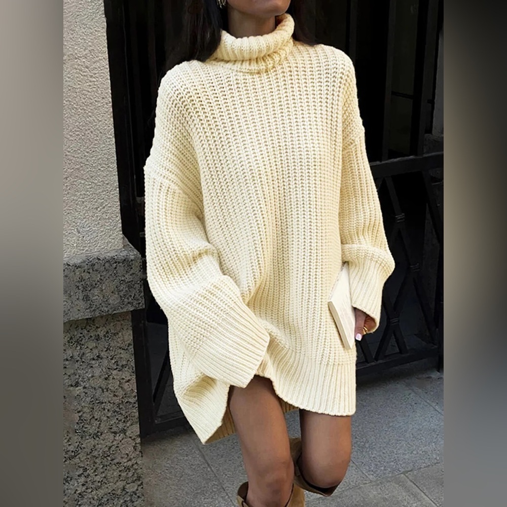 Commense Minimalism Turtleneck Short Sweater Dress